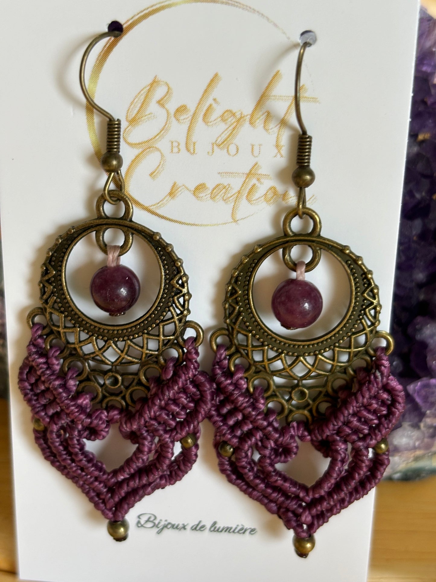 Boucles d'oreilles "Cœur" et perles de Kunzite
