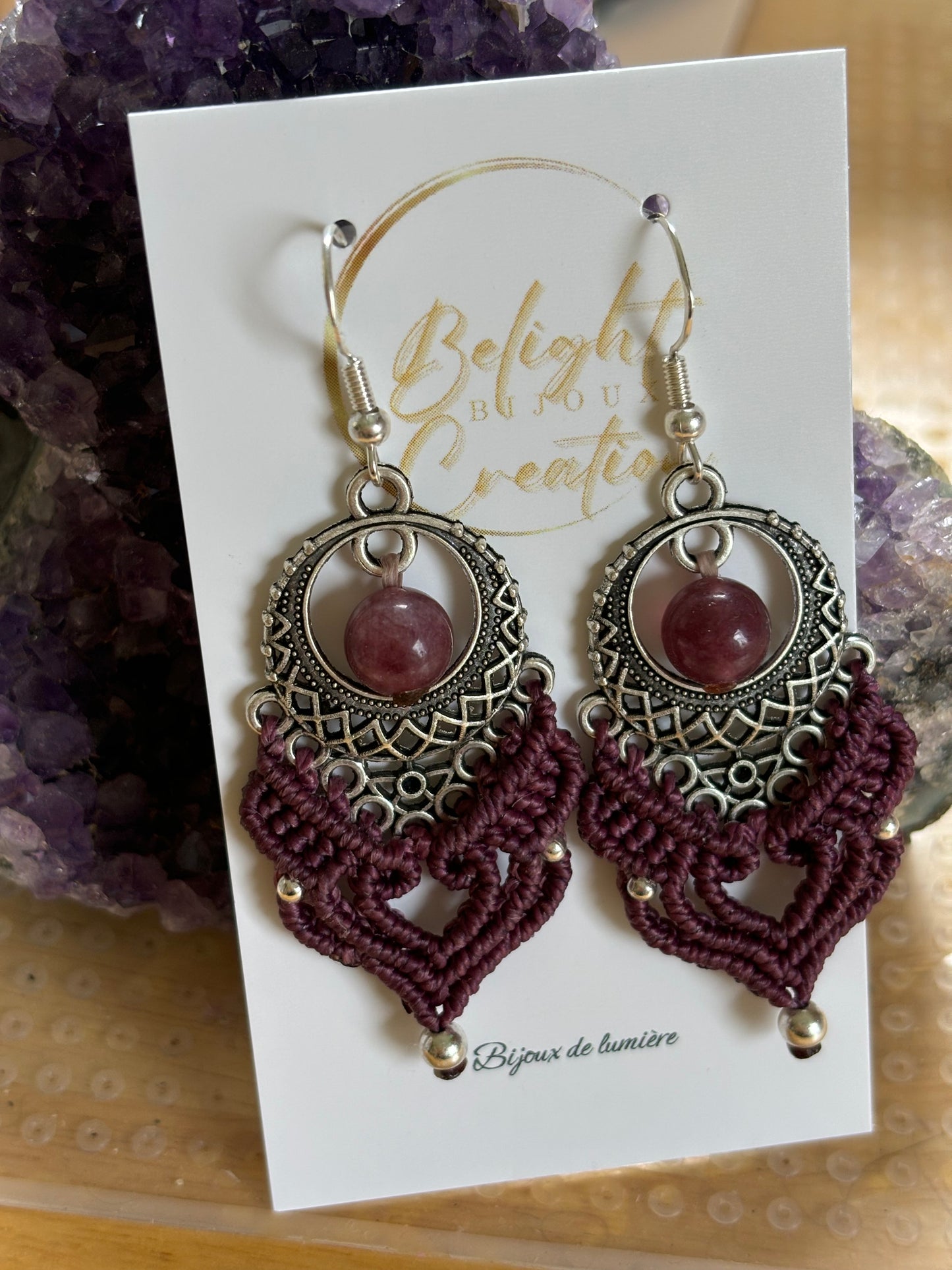 Boucles d'oreilles "Cœur" et perles de Kunzite