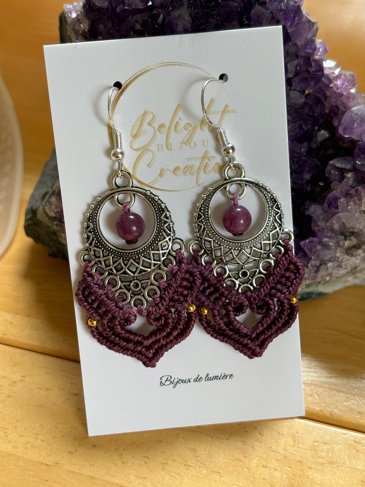 Boucles d'oreilles "Cœur" et perles de Kunzite
