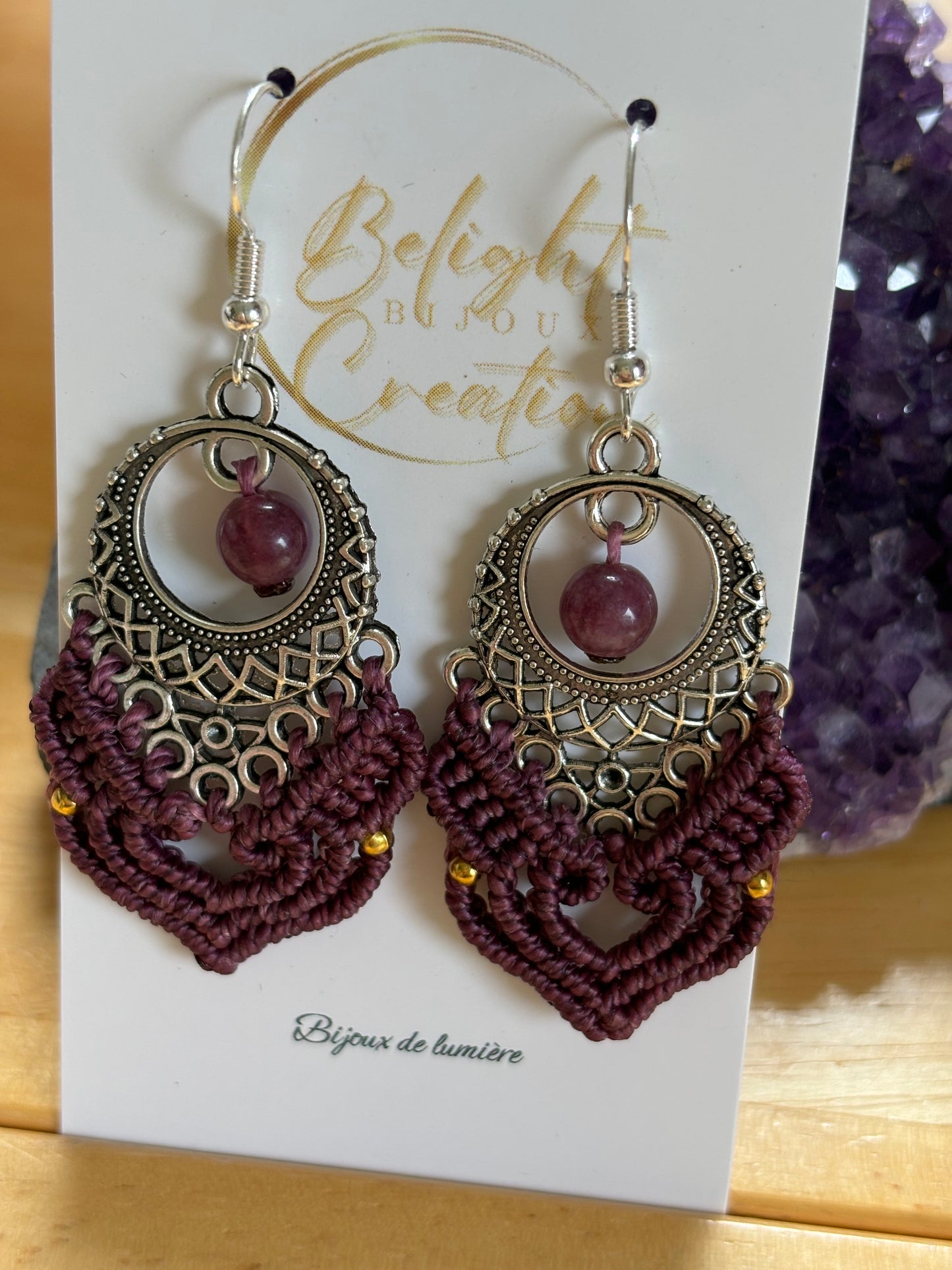 Boucles d'oreilles "Cœur" et perles de Kunzite