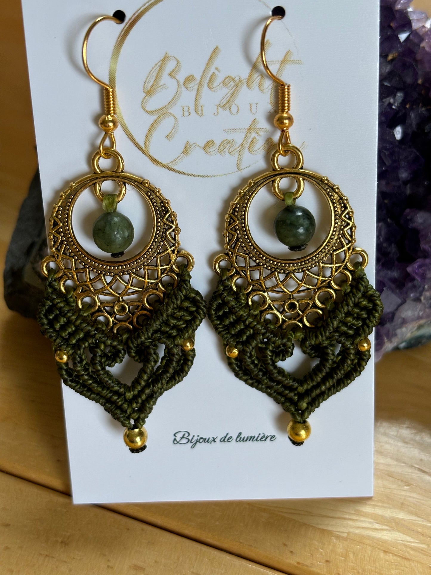 Boucles d'oreilles "Cœur" et perles de jade