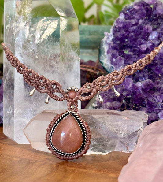 CO-057 - Choker Micromacramé pêche - Pierre de lune pêche - a