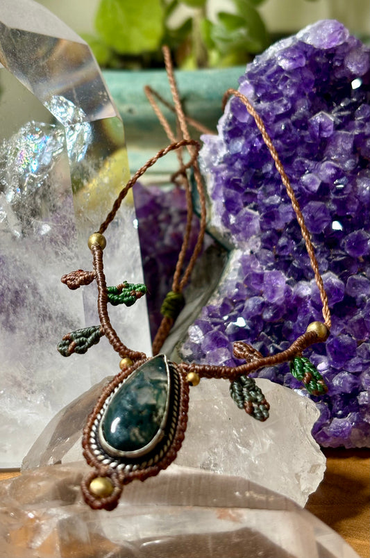 CO-0- Collier "Forêt" - pendentif Agate Mousse- d